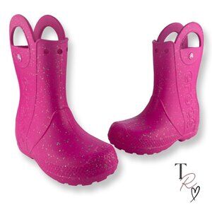 Crocs NEW Handle It Glitter Rain Boots in Hot Pink Girls Kids Size J2